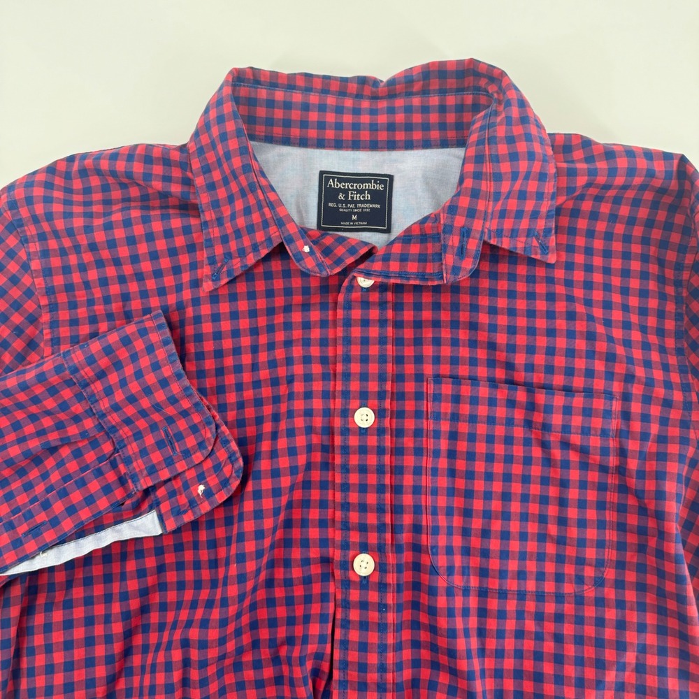 Abercrombie & Fitch‎ Mens Button Up Shirt Checkered Plaid Red Blue Medium